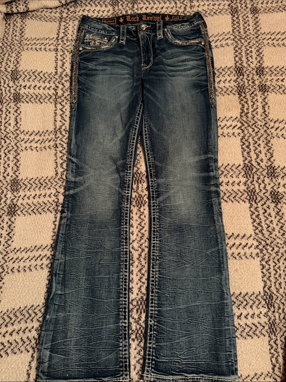 Rock Revival Distressed Dark Blue Flare Jeans